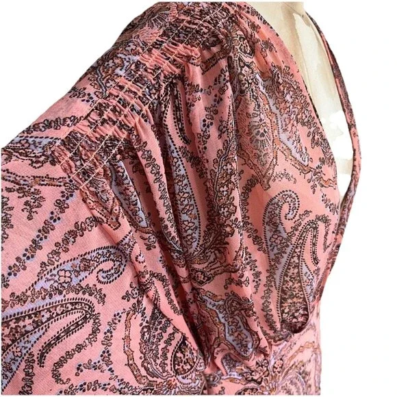 Free People Mirage Long Sleeve Maxi Dress Peach Pink Paisley Size 6 Boho Hippie - Picture 13 of 13